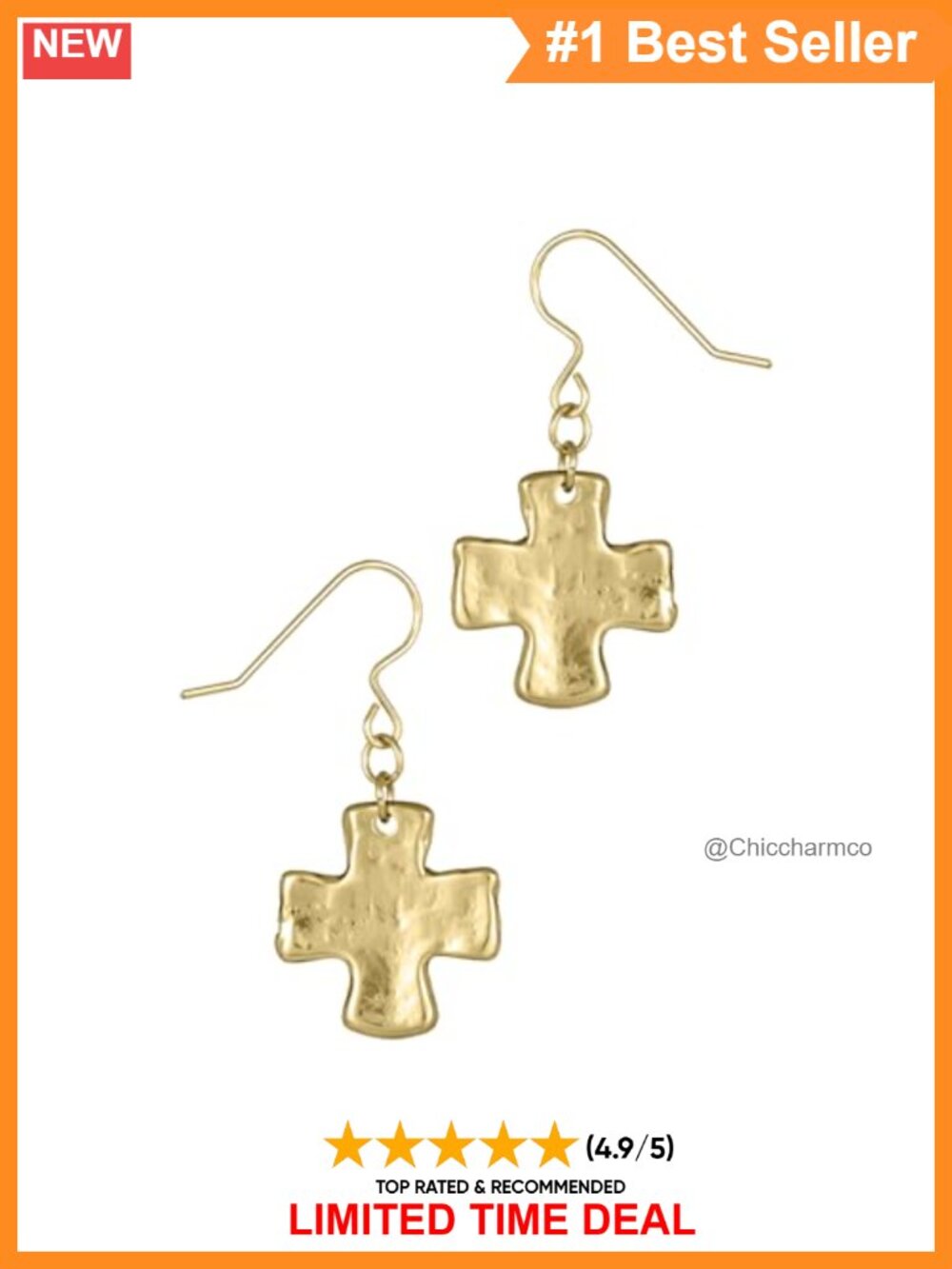 Waterproof Chunky Cross Drop Dangle Earrings Lever Back Brass